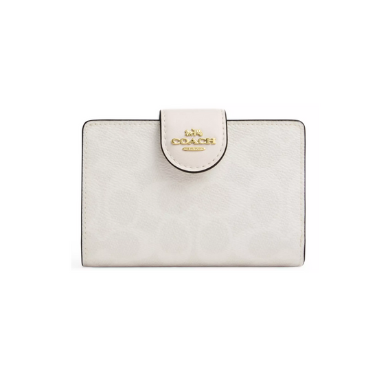 Coach Medium Corner Zip Wallet In Signature Canvas Gold White Chalk by COACH