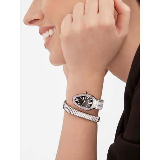 Serpenti Tubogas Diamond Bezel Steel Black Guilloche Watch