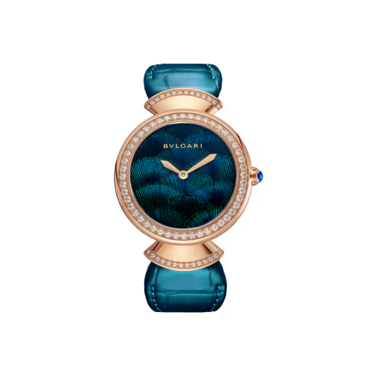 Divas’ Dream Rose Gold Diamond Peacock Feather Watch