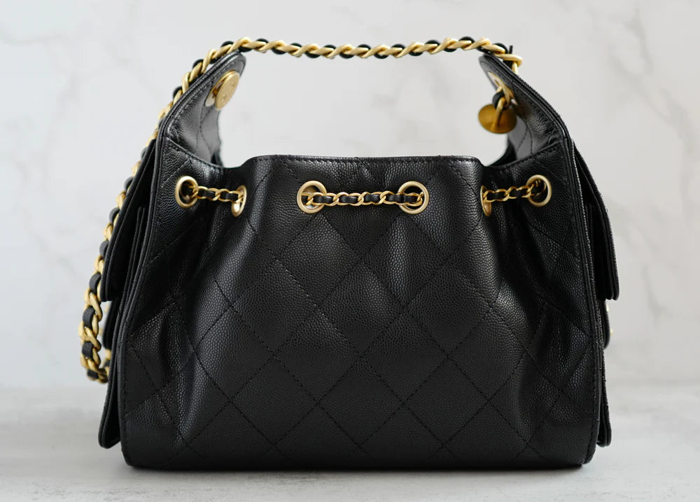 Chanel 26C Mini Hobo Bag in Black Grained Calfskin with Gold Hardware