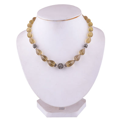 925 Sterling Silver Lemon Quartz Plain Gemstone Strings Necklace - R5700034-15