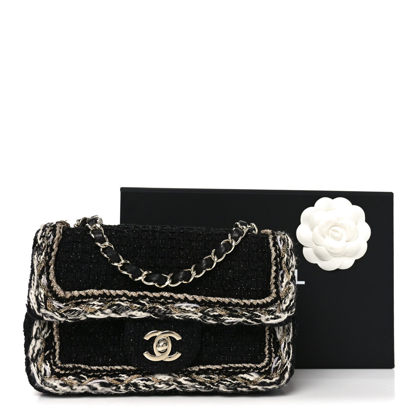 Chanel Tweed Braided Mini Rectangular Flap – Black