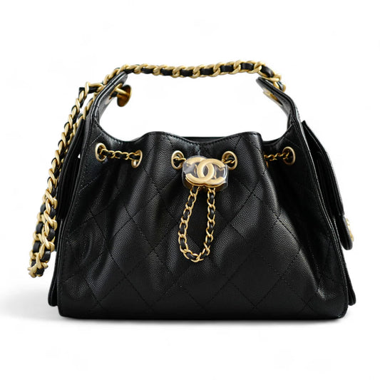 Chanel 26C Mini Hobo Bag in Black Grained Calfskin with Gold Hardware