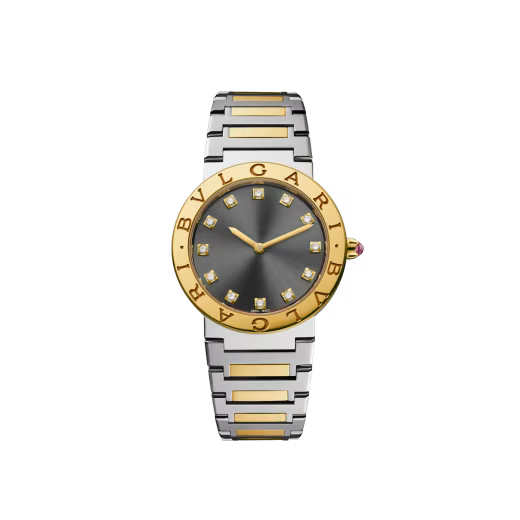 Bvlgari Yellow Gold Steel Anthracite Diamond Watch