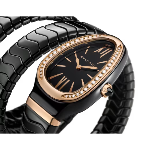 Serpenti Spiga Black Ceramic & Rose Gold Double Spiral Watch