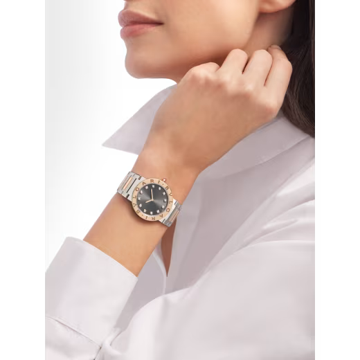 Bvlgari Rose Gold Steel Grey Diamond Watch