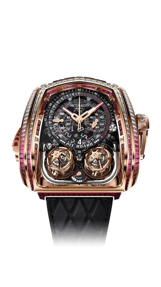 Twin Turbo Furious Baguette - Rose Gold with White Diamonds and Rubies