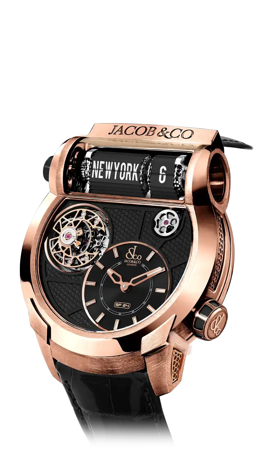 Epic SF24 Tourbillon - Rose Gold Black PVD Grid Dial
