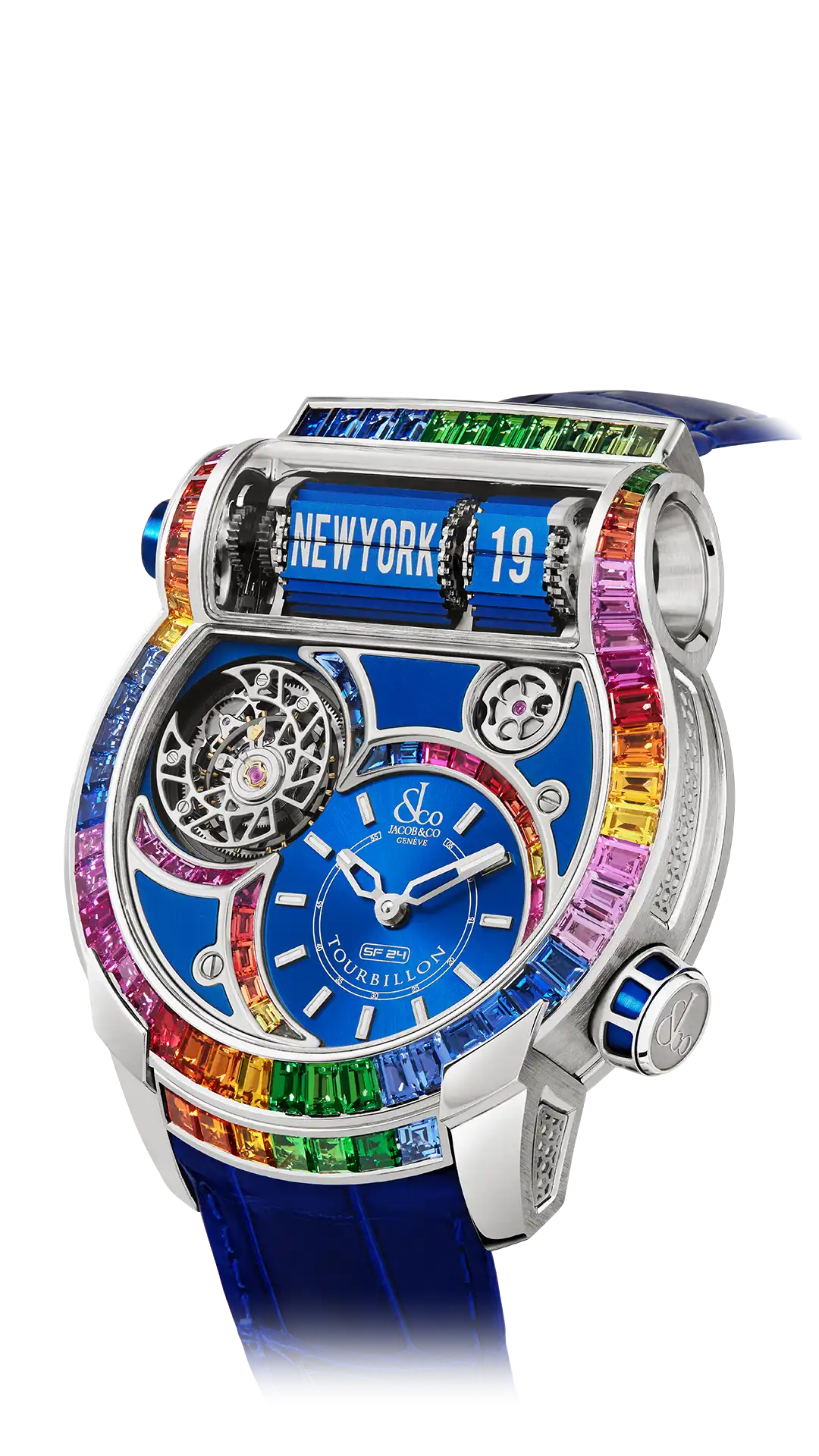 Epic SF24 Tourbillon Baguette - White Gold Blue Dial