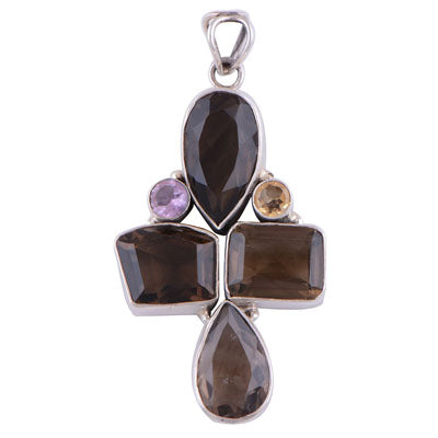Smoky Topaz, Citrine, Amethyst 925 Sterling Silver Pendant - R300164-17