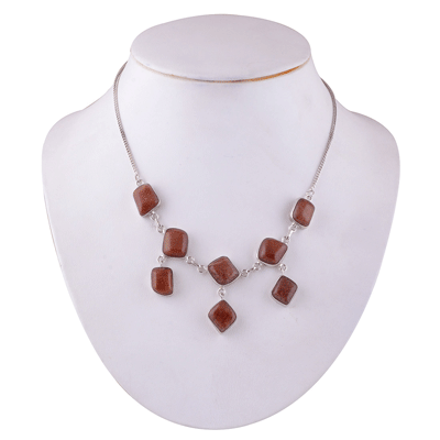 925 Sterling Silver Red Aventurine Necklace - R1900072-15
