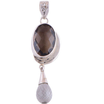 Green Amethyst, Smoky Topaz 925 Sterling Silver Pendant - R300387-19