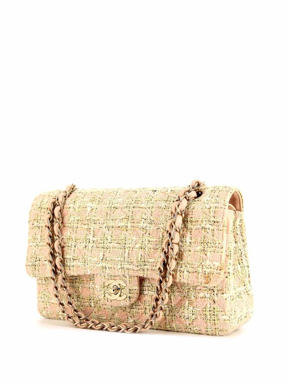 Chanel 2006 CC Logo Shoulder Bag – Pink/Beige Tweed with Leather & Gold Hardware