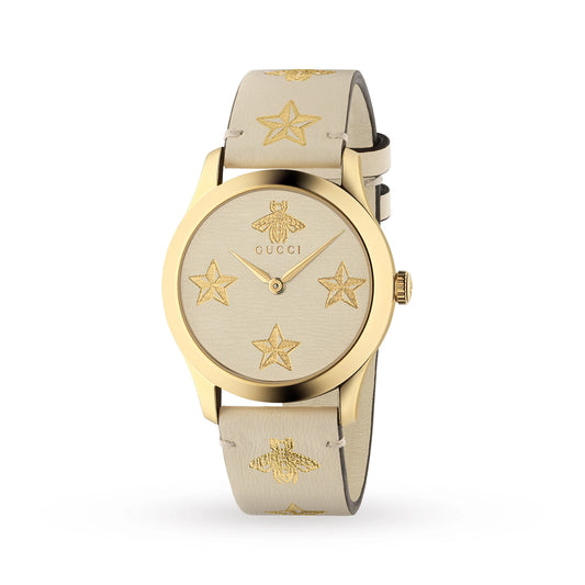 Gucci G-Timeless YA1264096 Men's 38mm White Dial Leather Strap Watch