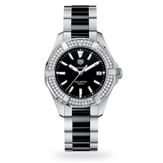 TAG Heuer Aquaracer Quartz Black Dial Two-Tone Diamonds