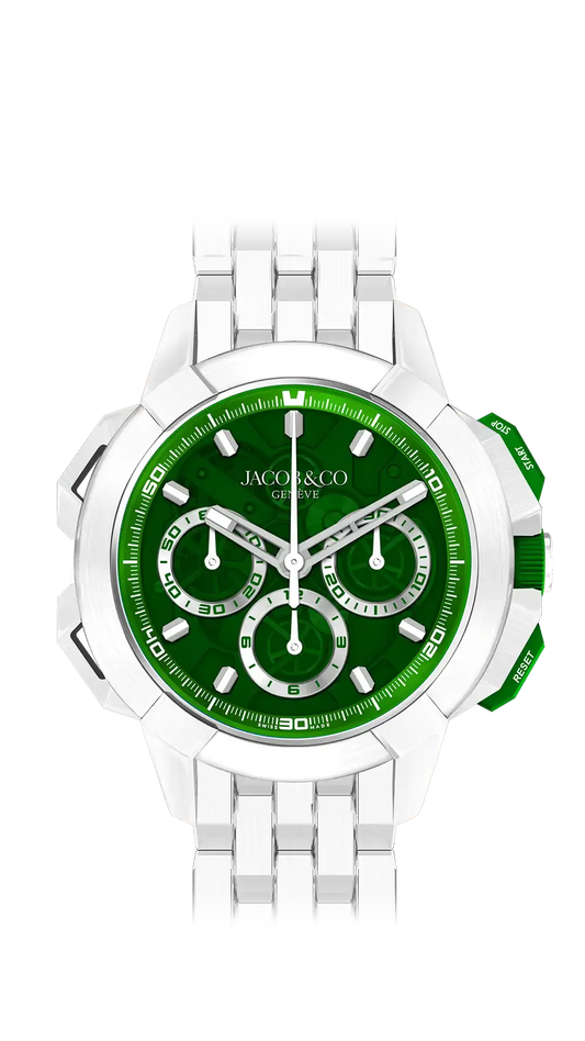 Epic X Chrono 44MM Tri-Compax - White Ceramic, Green Dial Bracelet