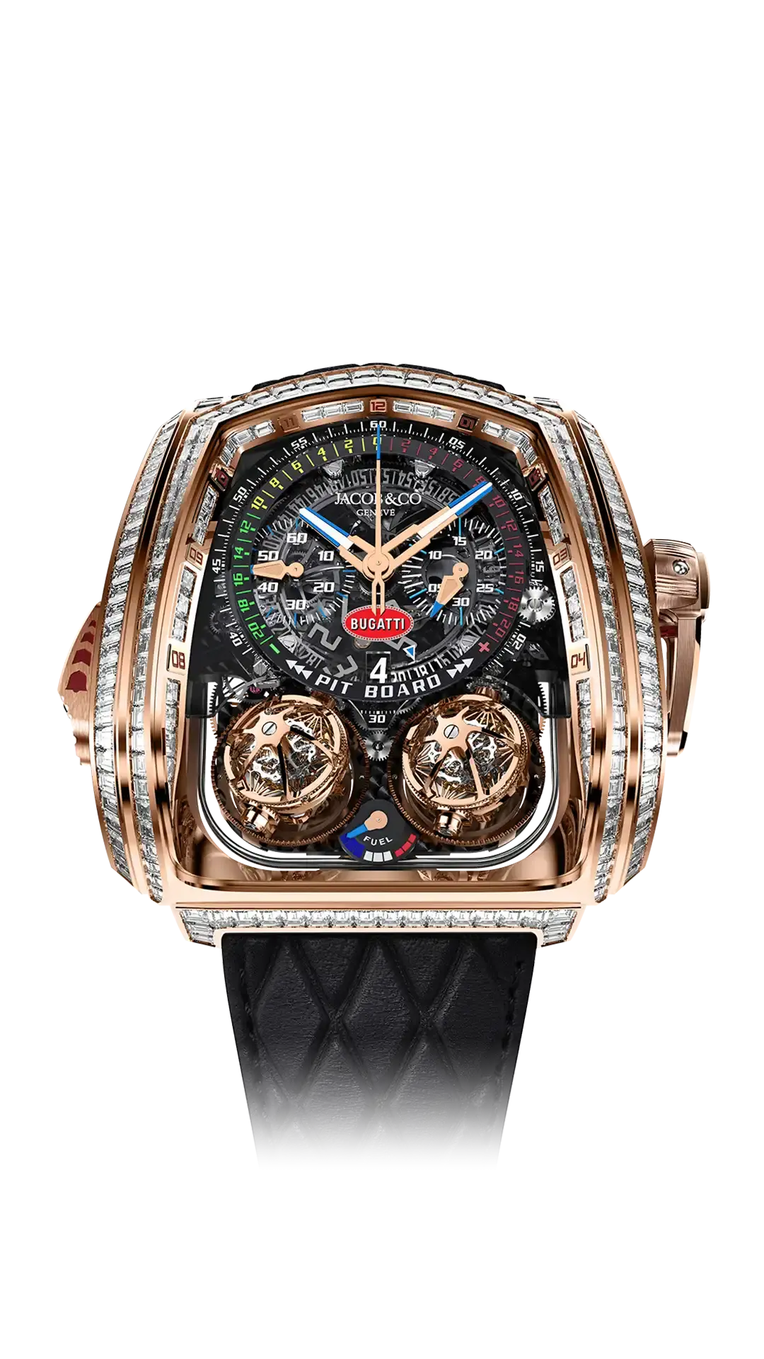 Twin Turbo Furious Baguette - Rose Gold with White Diamonds and Rubies