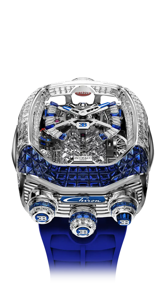 Bugatti Chiron Tourbillon Baguette - White Gold (Diamonds & Blue Sapphires)