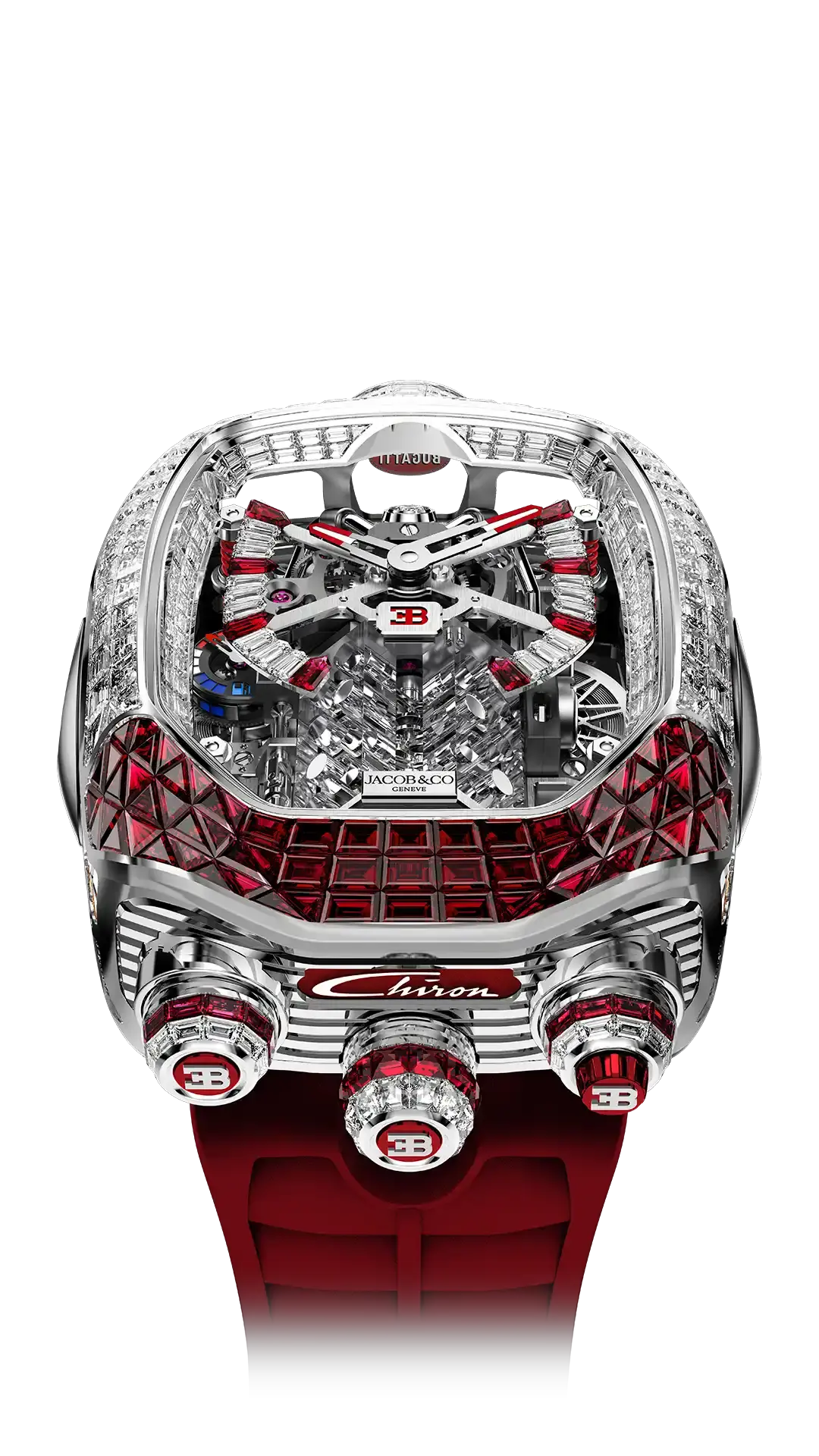 Bugatti Chiron Tourbillon Baguette - White Gold (Diamonds & Blue Sapphires)