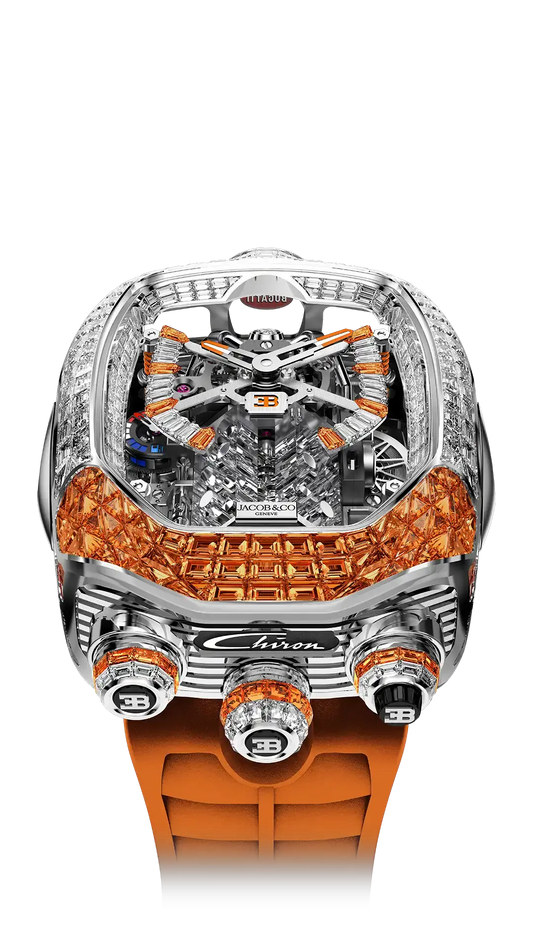 Bugatti Chiron Tourbillon Baguette - White Gold (Diamonds & Orange Sapphires)