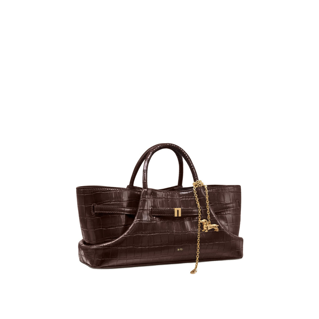 JW PEI Maeve Dachshund Metal Charm Tote Bag - Dark Brown Croc by JW PEI