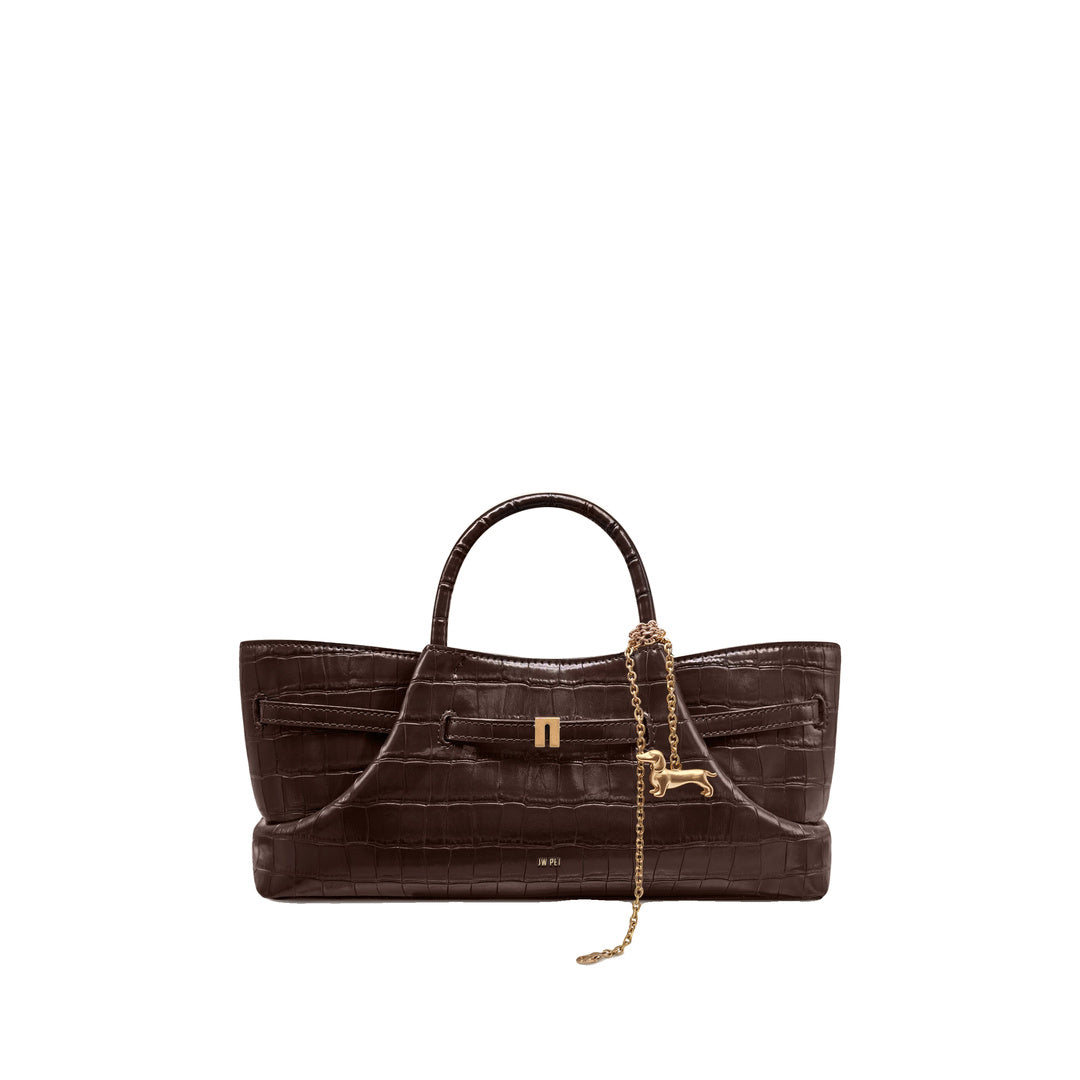 JW PEI Maeve Dachshund Metal Charm Tote Bag - Dark Brown Croc by JW PEI