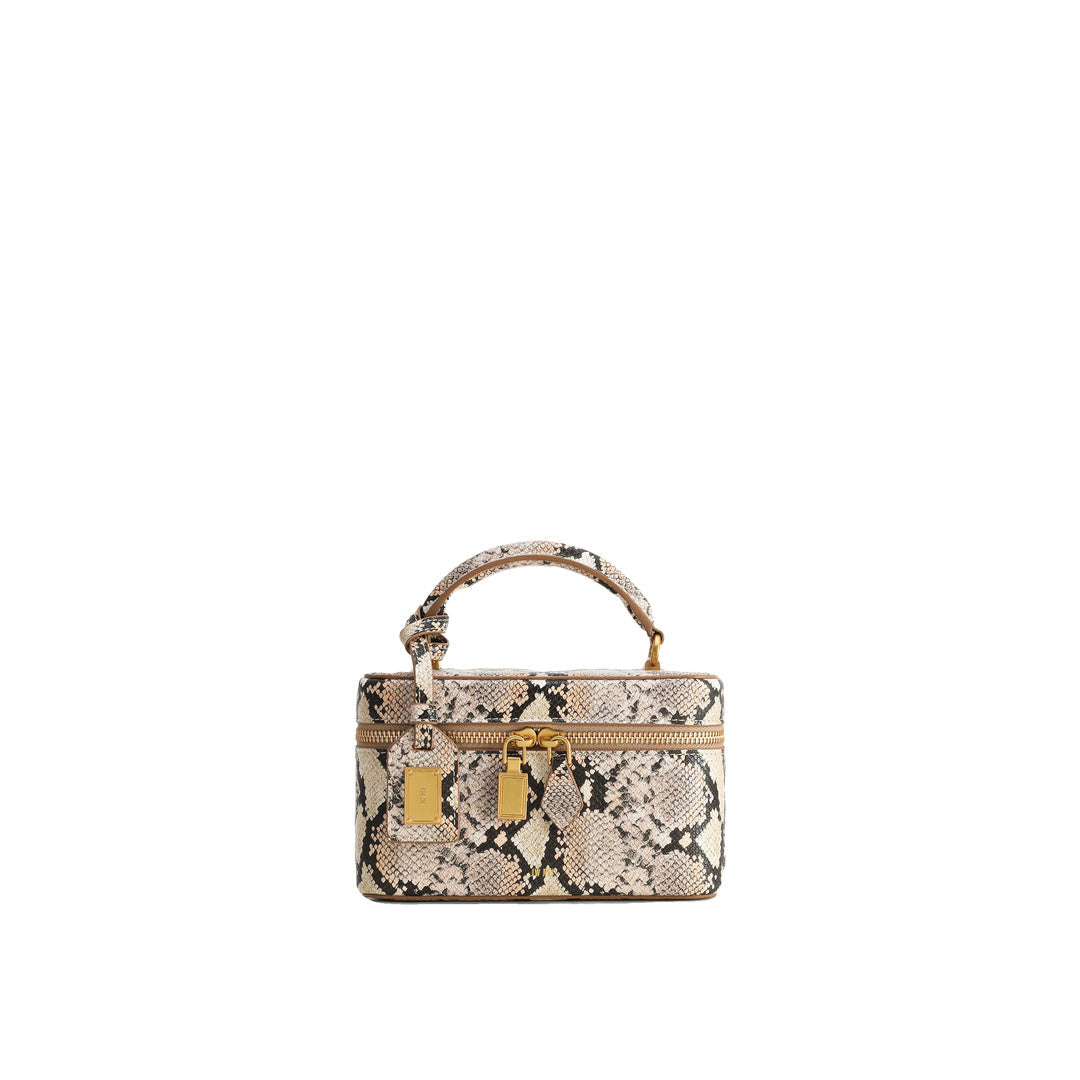 JW PEI Cleo Snake-Embossed Box Shape Top Handle Bag - Beige by JW PEI