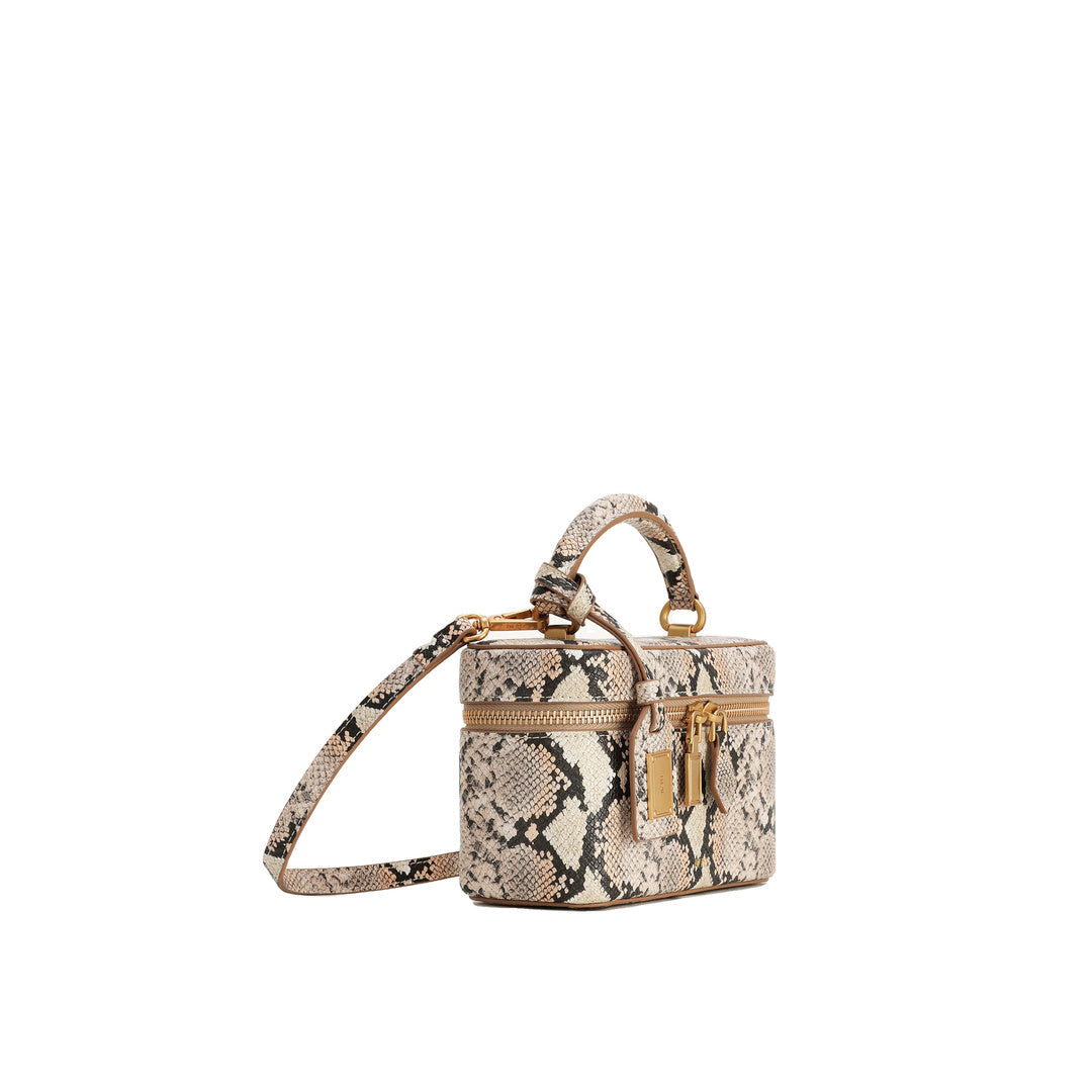 JW PEI Cleo Snake-Embossed Box Shape Top Handle Bag - Beige by JW PEI