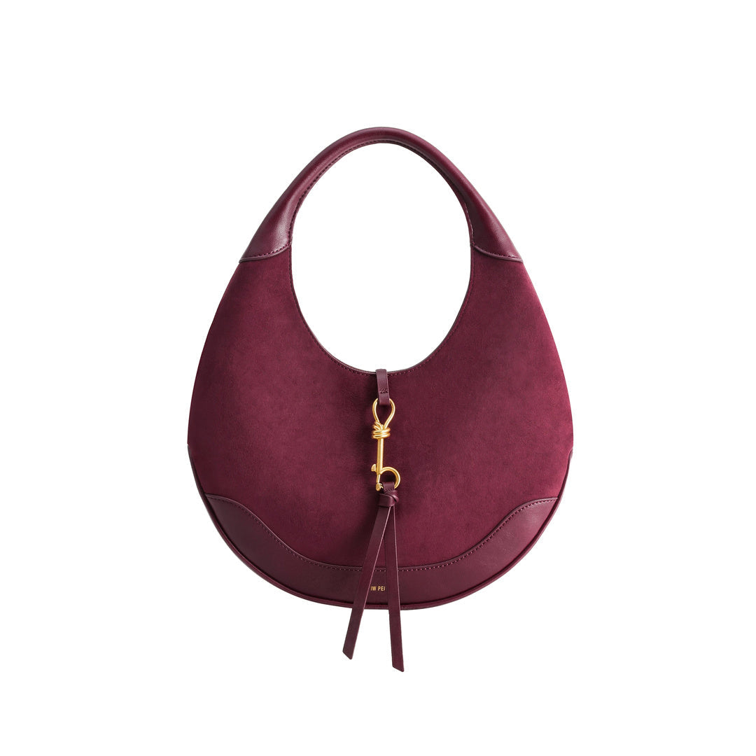 JW PEI Colette Faux Suede Crescent Hobo Bag - Deep Claret by JW PEI