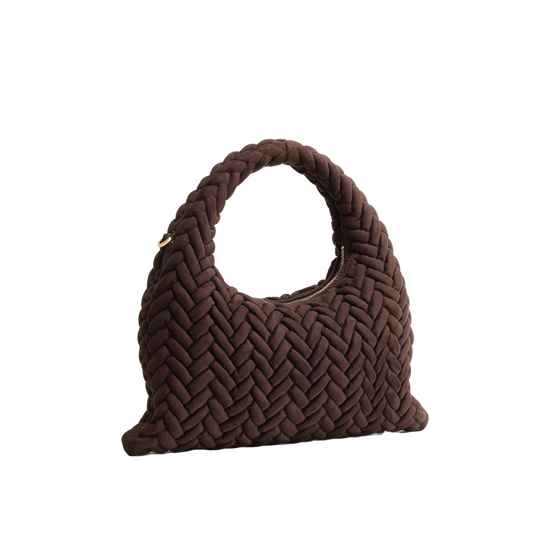 JW PEI Cora Faux Suede Quilting Handle Bag - Dark Brown by JW PEI