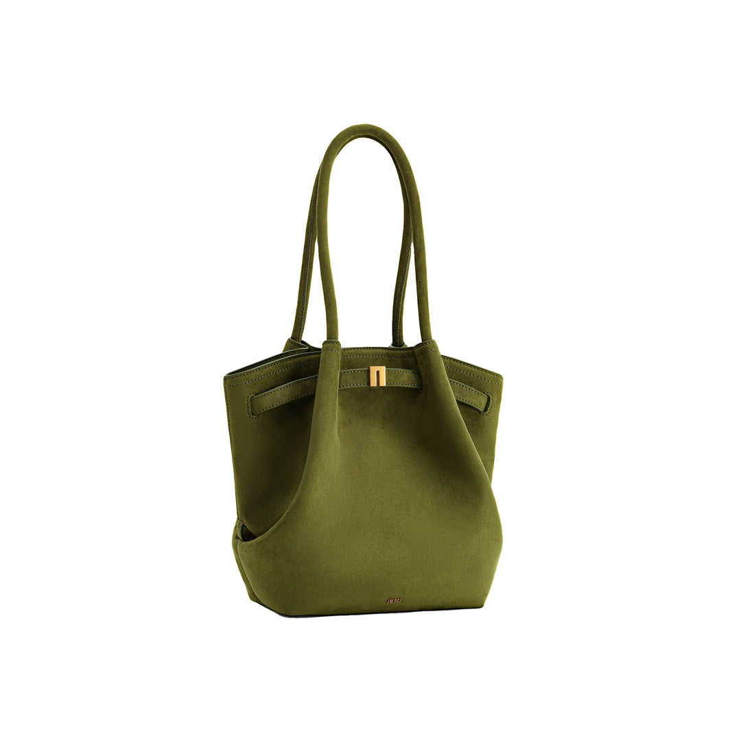 JW PEI Hana Column Faux Suede Tote Bag - Olive Green by JW PEI