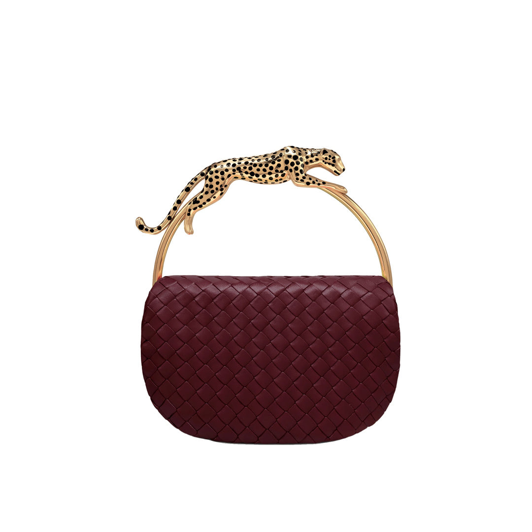 JW PEI Ione Woven Leopard Shaped Top Handle Bag - Burgundy by JW PEI