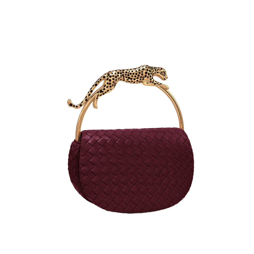 JW PEI Ione Woven Leopard Shaped Top Handle Bag - Burgundy by JW PEI