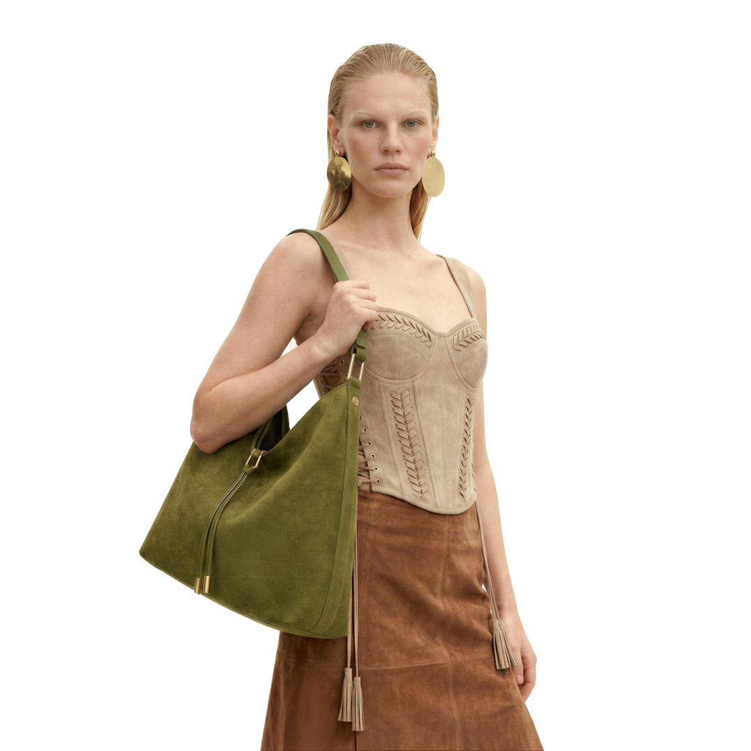 JW PEI Aria Faux Suede Shoulder Bag - Dark Olive by JW PEI