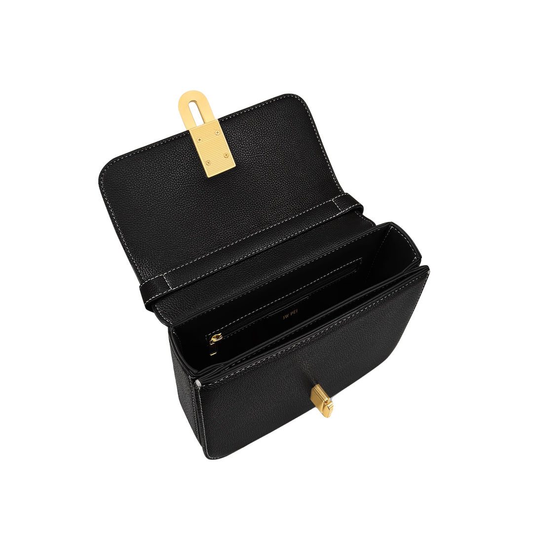 JW PEI Evania Lock Pebbled Shoulder Bag - Black by JW PEI