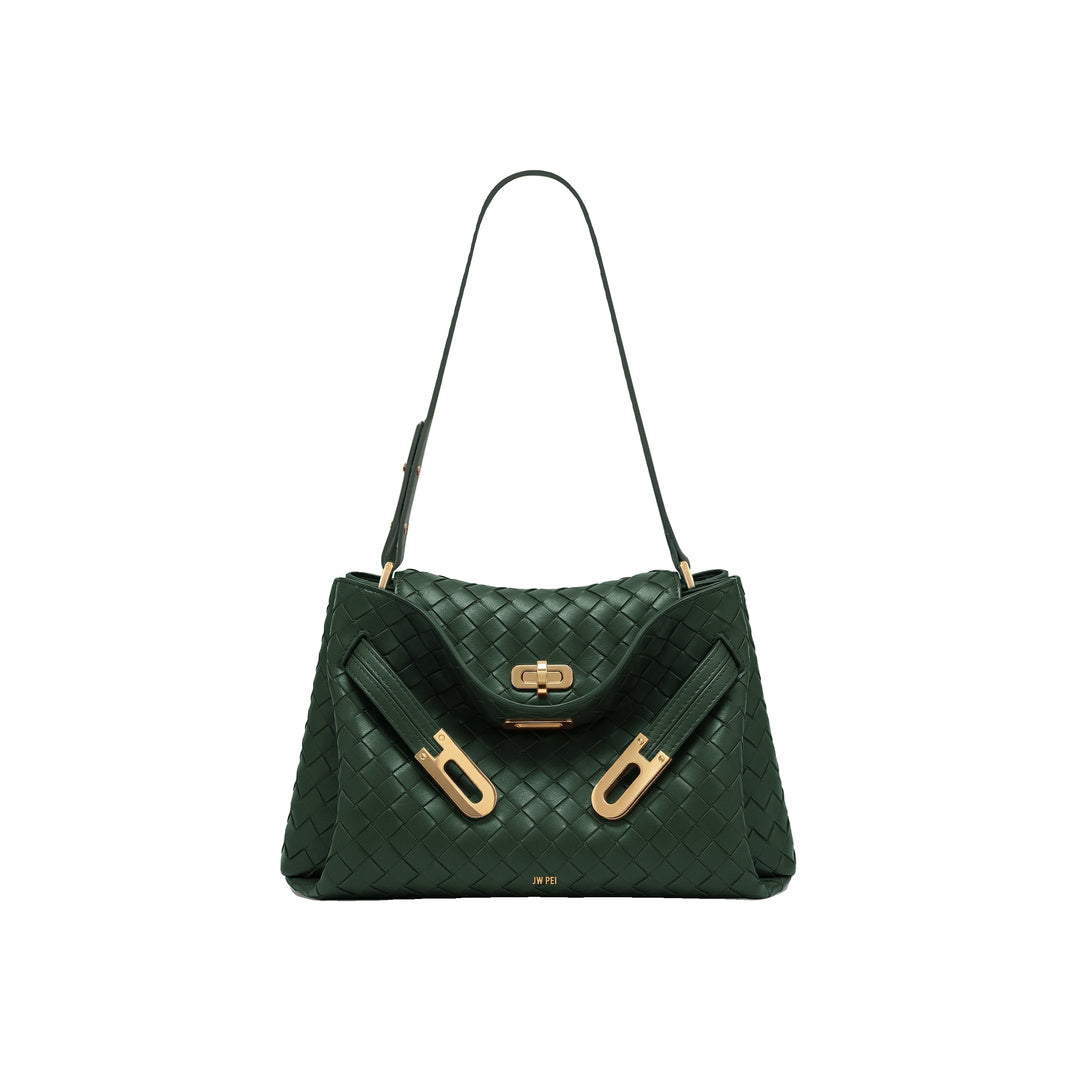 JW PEI Rhea Woven Texture Double Buckle Shoulder Bag - Teal by JW PEI
