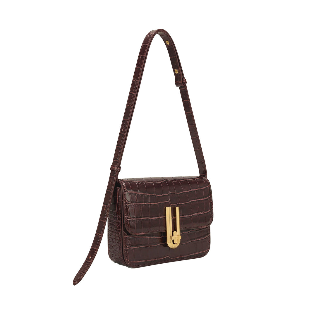 JW PEI Evania Lock Shoulder Bag - Burgundy Croc by JW PEI