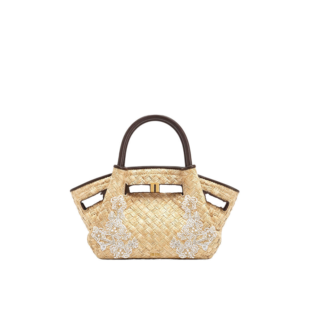 JW PEI Hana Mini Faux Straw Beading Tote Bag - Brown by JW PEI