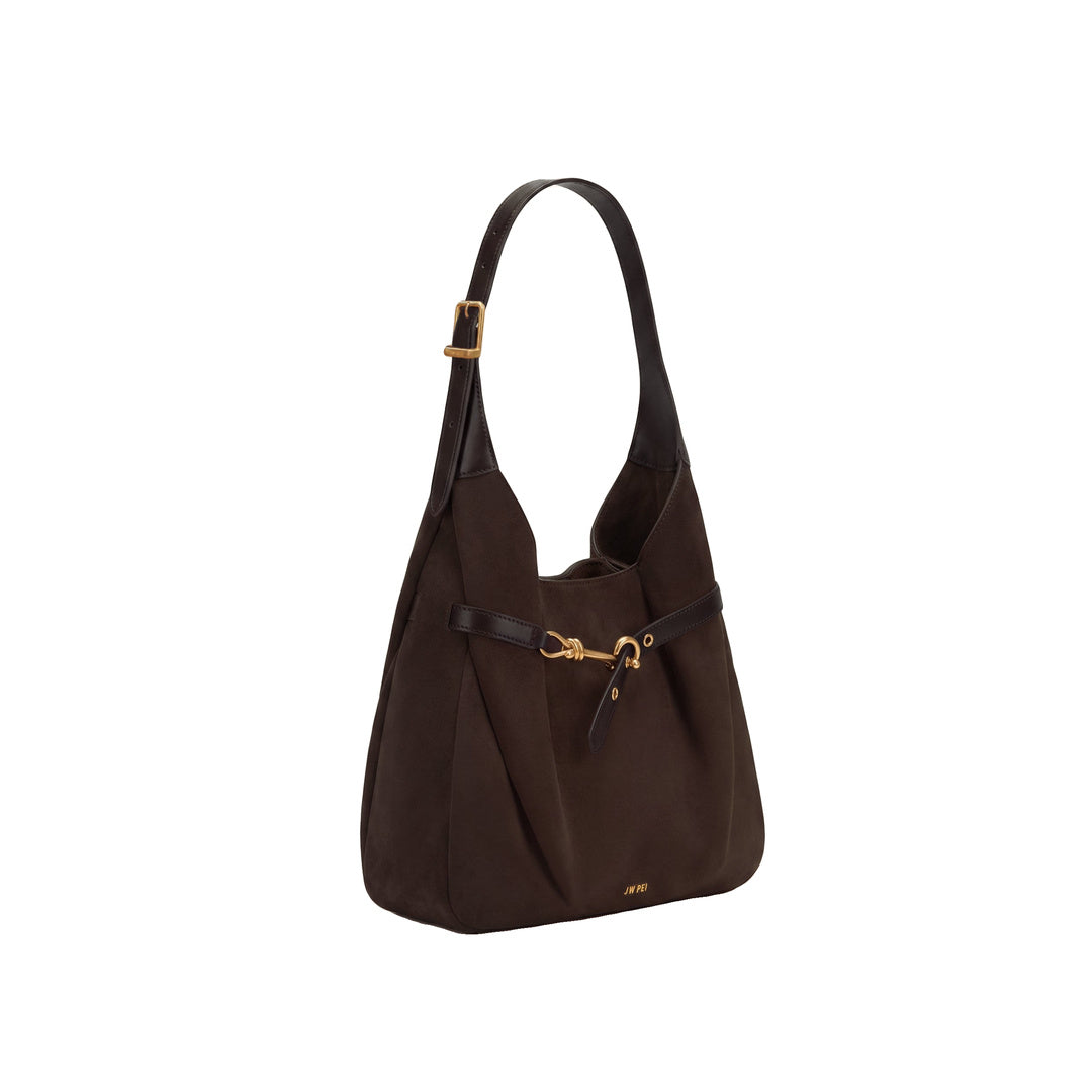 JW PEI Alina Faux Suede Hobo Bag - Chocolate Brown by JW PEI