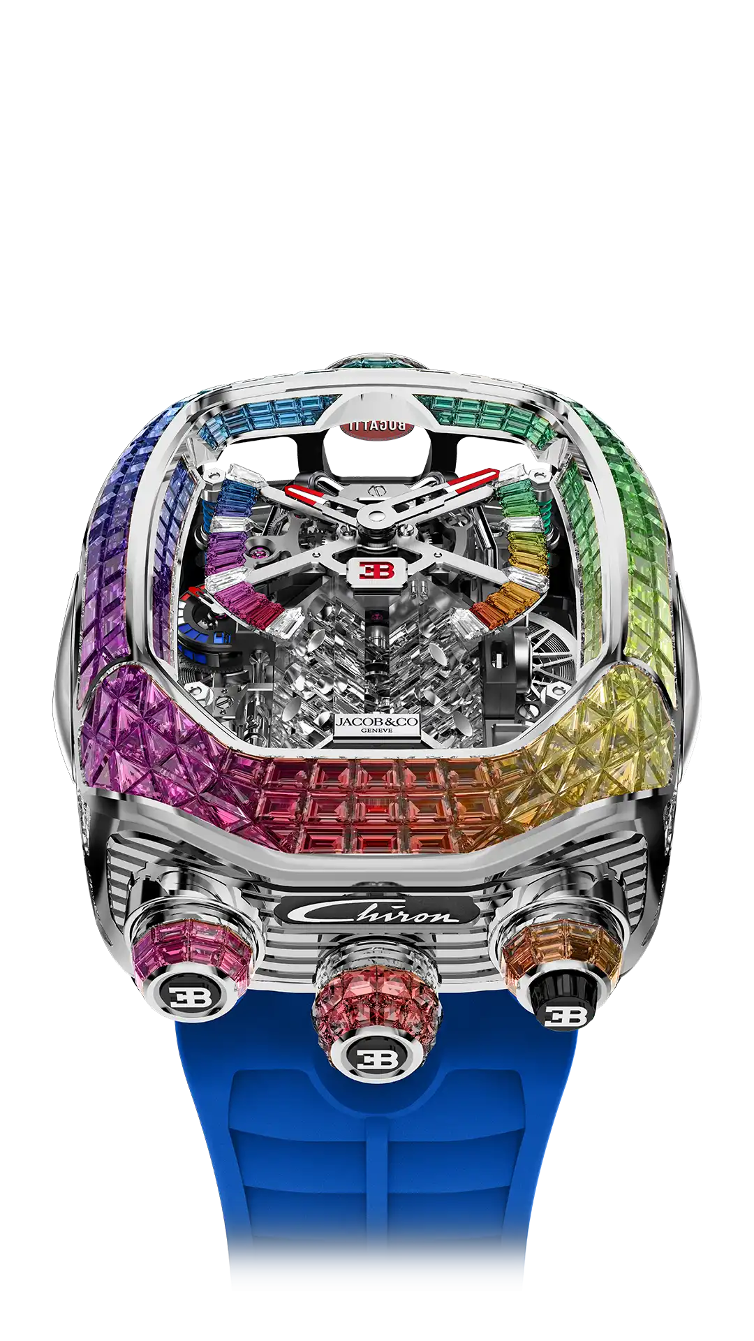 Bugatti Chiron Tourbillon Baguette - White Gold (Diamonds & Orange Sapphires)
