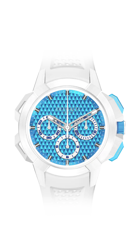 Epic X Chrono 44MM Tri-Compax - White Ceramic, Electric Blue Dial
