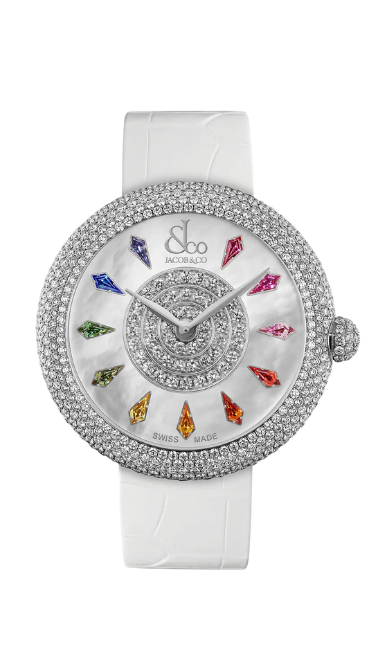 Brilliant - Pave-set, Multicolored Sapphires in Stainless Steel