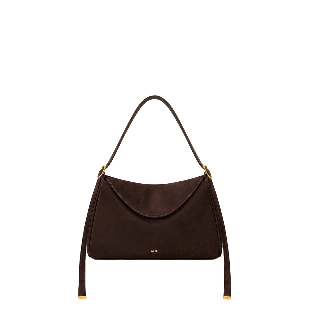 JW PEI Elowen Faux Suede Flap Shoulder Bag - Dark Brown by JW PEI