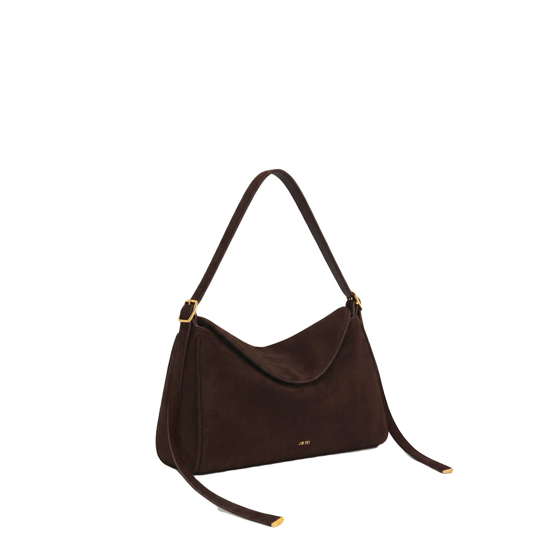 JW PEI Elowen Faux Suede Flap Shoulder Bag - Dark Brown by JW PEI