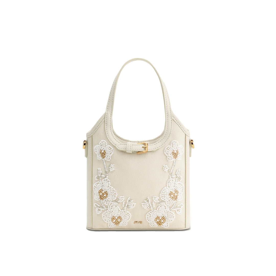 JW PEI Brooke Mini Belted Embellished Orchid Beaded Top Handle Bag - Ivory by JW PEI