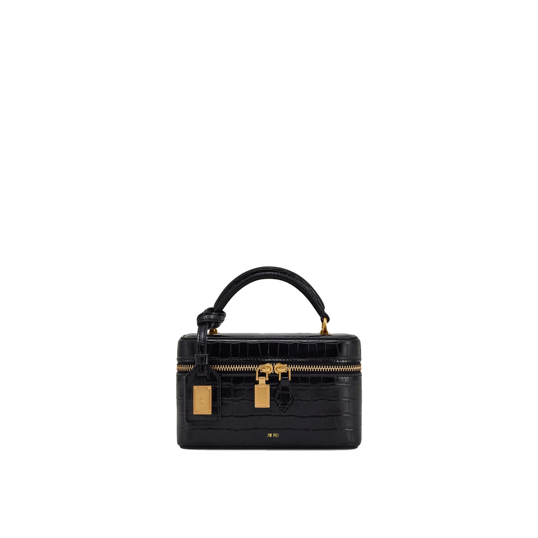 JW PEI Cleo Box Shape Top Handle Bag - Black Croc by JW PEI