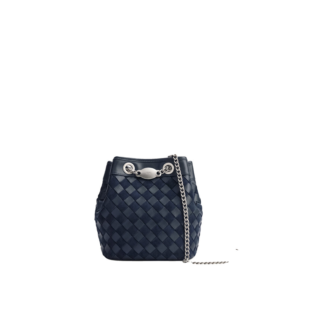 JW PEI Yara Faux Suede Hand-Woven Bucket Bag - Dark Blue by JW PEI