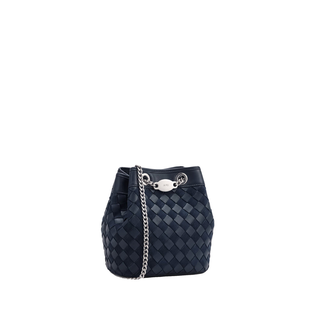 JW PEI Yara Faux Suede Hand-Woven Bucket Bag - Dark Blue by JW PEI