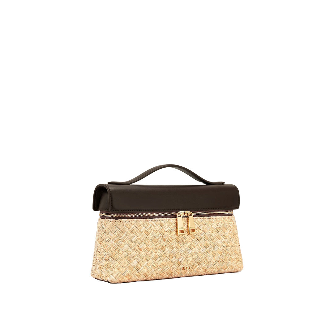 JW PEI Thea Faux Straw Top Handle Bag - Brown by JW PEI