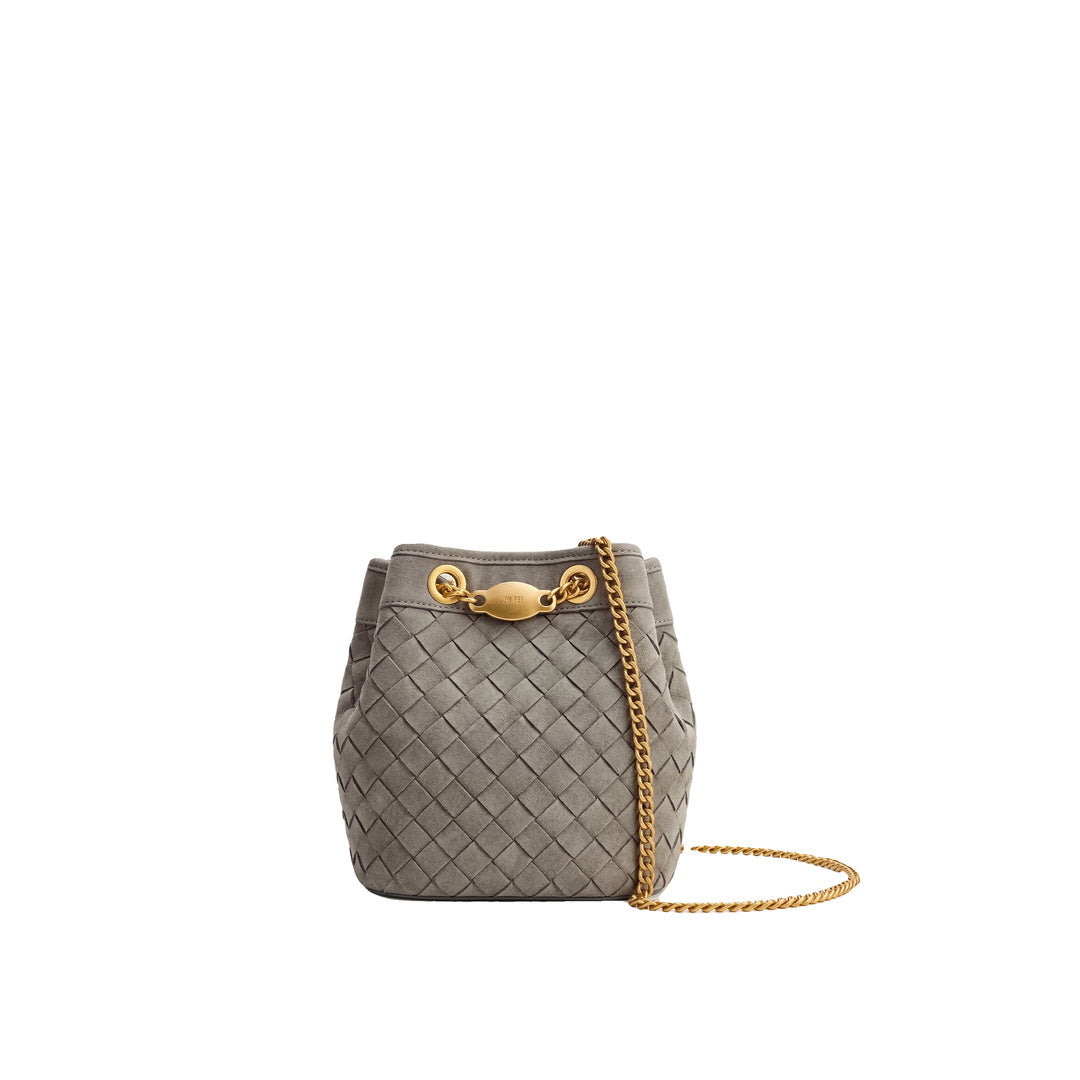 JW PEI Yara Faux Suede Hand-Woven Bucket Bag - Grey by JW PEI